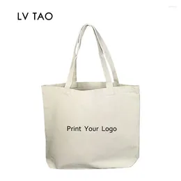Shopping Bags 100pcs/lot Custom Reusable Grocery Bag With Handles 12oz Canvas Tote Women Men Eco-friendly