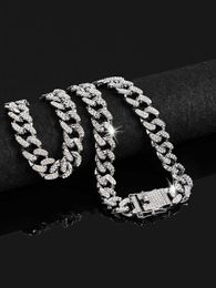 Chains Hip Hop Miami Cuban Chain Necklace 13mm Iced Rhinestones Shimmering Rap Jewellery Gift For Men d240509