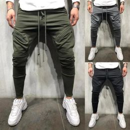 Men's Pants 2024 Casual Sports Solid Color Zipper Decorative Tight Multi Pocket Slim Fit Leggings