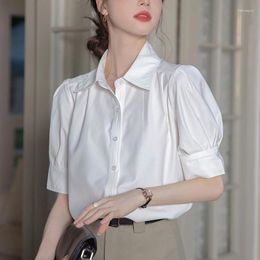 Women's Blouses Women Shirts Short Sleeve Solid White Chiffon Office Blouse Clothes Womens Tops And Blusas Mujer De Moda 2024