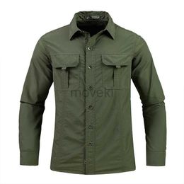 Men's Dress Shirts Green Black Cargo Long Sleeves Shirts For Mens 2023 Spring Autumn Design Brand Oversize 4XL 5XL Military Clothes Casual Blouse d240427