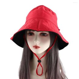 Berets Beach Wide Brim Windproof Rope Double Colour Hat Visor Summer Cap Sun Korean Style Women Bucket Protection Caps
