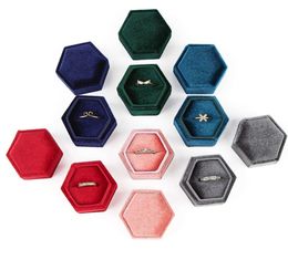 Jewellery Boxes Hexagon Velvet Ring Box for Proposal Engagement Wedding Gifts Double Ring Organiser with Detachable Lid Jewellery Storage Box