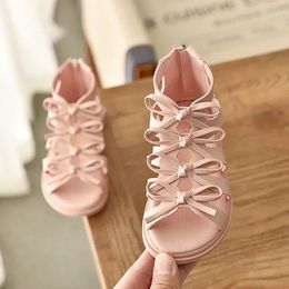 Summer Kids Sandals for Girl Outdoor Beach Shoes Girls Gladiator Sandals Small Cute Bowknot Baby Toddler Girl Sandals 21-36 240508