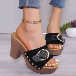 Summer Sandals Square High Heels Women Platform Casual Rivet Pumps Peep Toe Female Elegant Ladies Shoes Zapatos De Mujer