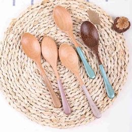 Beech Creative Wooden Colour Handle Crank Wavy Household Solid Wood Small Spoon Home Tableware