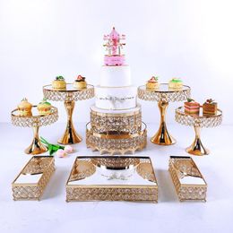 Other Bakeware 4-9pcs Crystal Metal Cake Stand Set Acrylic Mirror Cupcake Decorations Dessert Pedestal Wedding Party Display Tray 271L