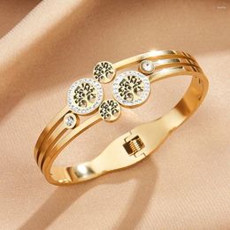 Bangle Vintage Charm Gold Plated Metal Bracelet Luxurious Micro Inlaid Zircons Accessories Jewelry Gift For Women Tree Of Life