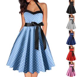 Casual Dresses 90s Vintage Polka Dot Printed Party Dress Women Sexy Halter Strapless Evening Prom Swing Ladies Elegant A-line Robe