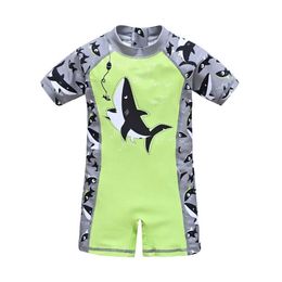 قطعة واحدة 2017 Summer Childrens Swimrens One One Shark Print Elden Swimwear Beach Clothing Childrens Clothing H240508