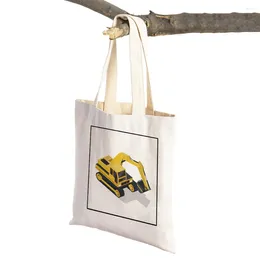 Shopping Bags Excavator Bulldozer Shopper Bag Supermarket Tote Shoulder Handbag Double Print Cartoon Car Casual Canvas Children