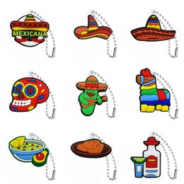 20PCS PVC Cute Keychain Mexican Style Cactus Food Drink Keyring Wholesale Key Holder Custom Chain For Man Handbag Accessory 240425