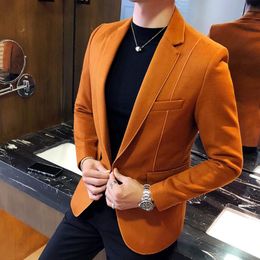 Wool Blend Blazer Men 3 Solid Color Black Grey Orange Business Casual Mens Vintage Blazer Suit Jacket Men Male Suit Coat 5xl1 183H