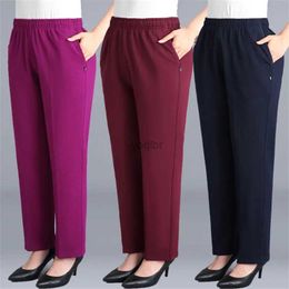 Womens Pants Capris Black cotton middleaged and elderly mother Trousers new loose elastic waist casual pants for spring and autumn loose solid womens straight pant