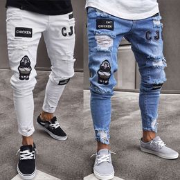 White high-end denim men's pants with holes and trendy black slim fitting jeans for men M59 52