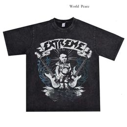 European And American Heavy Metal Rock Extreme Band Washed And Worn-Out T-Shirt Short Sleeved Loose Pure Cotton Unisex Punk Tees Y2k 364 8331