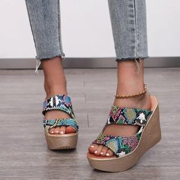 Slippers Women Summer Fashion Sexy Snake Print Wedge Casual Sandals Open Toe Breathable Thick Sole Beach Shoes Wedges