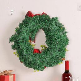 Decorative Flowers Front Door Christmas Wreath Festive Holiday Wreaths Plaid Bowknot Pine Cone Needle Ball Berry Decorations For Indoor
