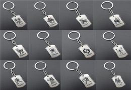 Stainless Steel Astrology Zodiac Sign Dog Tag Keychain Constellation Horoscopes Keyrings Birthday Gift Key Chain 12 PiecesLot Ass7505862