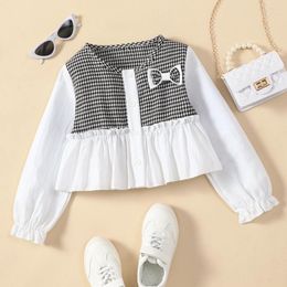 Jackets Autumn Children's Wear Girls Long Sleeved Bird Checker Bow Fashion And Beautiful Top