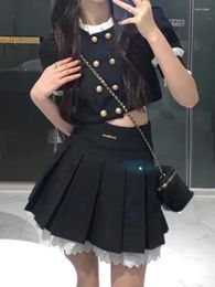 Work Dresses In 2 Piece Set Short Sets Summer Fashion Black Casual Skirt Elegant O-Neck Korean Version Commuter Women's Clothing