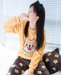 Fleece Thick Pyjamas Plus Size M5XL Cute Shiba Inu Appliques Print Dog 3 Pieces Pyjama Set Elastic Waist pyjamas S81905 Y2004256038086