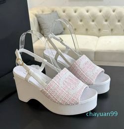 Ankle Strap High Heels Wedge Sandals Thick Bottom Women Summer Open Toe Platform Wooden sole Sandals Weave Cross Chunky Heeled