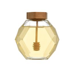 380ML Diamond Honey Jar Storage Bottles Glass Storage Bottles Small Bottle Container Pot With Wooden Stick