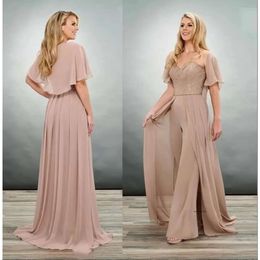 New Mother Of The Bride Groom Jumpsuits Pant Suits Sweetheart Lace Shawl Chiffon Evening Formal Dress 0509