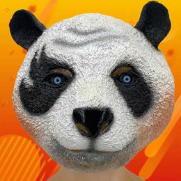 Party Masks 1 fun animal panda head mask terrifying latex full face gear Halloween Christmas role-playing costume party props Q240508