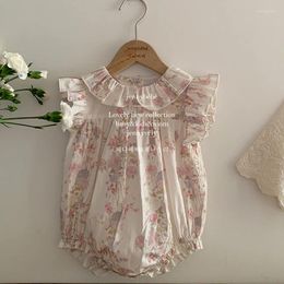 Girl Dresses Petal Collar Princess Floral Romper For Toddler Jumpsuit 2024 Summer Baby Cotton Bodysuit Children Dress Sister Clothes