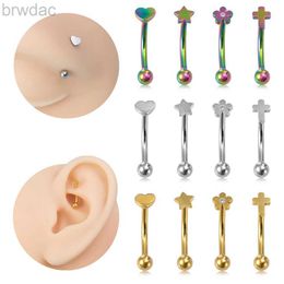 Navel Rings Cross Star Heart Flower Curved Piercing Barbell for Daith Eyebrow Rook Belly Button Ring Surgical Steel Body Jewellery 16G 8mm d240509
