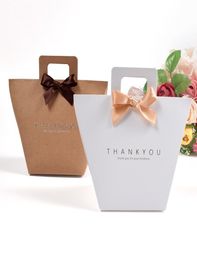 Thank you gift box bag with handle foldable wedding kraft paper candy chocolate perfume packaging simple2450510