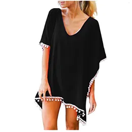 Women's Bikini Cover Up Tops Trim Kaftan Chiffon Tassels Swimwear Cover-ups Beach Loose Female Summer Beachwear L4