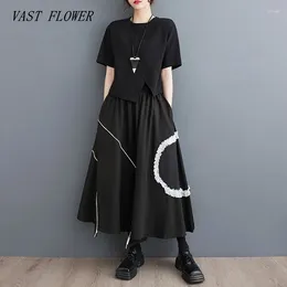 Skirts Black Cotton Vintage Elastic High Waist Spring Summer Autumn Casual Loose Long For Woman Womens 2024 Skirt Clothing