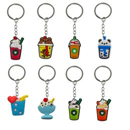 Keychains Lanyards Milk Tea Keychain Key Ring For Women Chain Accessories Backpack Handbag And Car Gift Valentines Day Keyring Suitabl Otlum