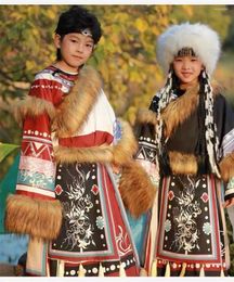 Ethnic Clothing Classic Tibetan Children's Traditional Boys Girls Dance Performance Costume NIche Vintage Cosplay Robe Dress