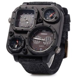 SHIWEIBAO J1169 Watches Men Big Dial Dual-Movement Sport Quartz Watch Men Military Compass Canvas Wristwatches Relogio Masculino 283y