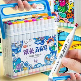 Highlighters Wholesale Kid Double Headed Washable Marker Pen 12-48 Colors Childrens Watercolor Art Iti D Fine Arts Safety Wide Nib Tip Otbdo