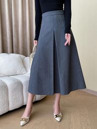 Skirts High Waist Coffee Shaped Pleated A-line Elegant Woolen Half-body Skirt Women Fashion Tide Autumn Winter O666