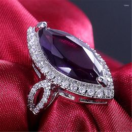 Cluster Rings 2024 Fashion Jewellery Ladies Purple Horse Eye Zircon Ring Temperament Proposed Engagement Wedding For Women