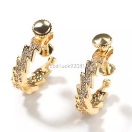 Unisex Men Women Ear Clips Hip Hop Gold Plated Bling Setting CZ Light Earings Clips Bling Punk Wedding Gift