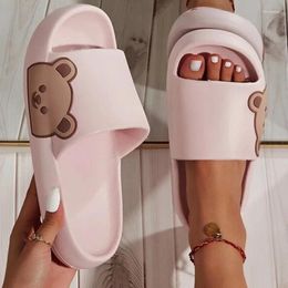 Slippers Women Bear Patch Wide Fit Bathroom Soft Thick Sole Platform Slides Non-slip Bath Home Leisure 2024 Couple Men Shoes