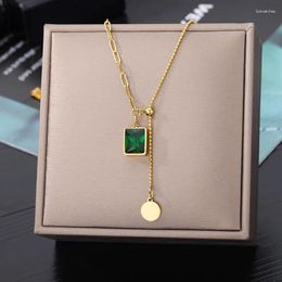 Pendant Necklaces Multi-layer Green Square For Women Stainless Steel Gold Plated Splicing Chain Choker Wedding Jewerly Gift BFF