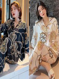 Fashion Women Silk Satin Sleepwear Personality Textile Homewear Roulette Printed Comfortable Pajamas Long Sleeve Casual Pyjamas Se5920396