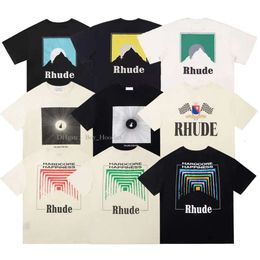 RH Designers Mens Rhude Embroidery T Shirts For Summer Tops Letter Polos Shirt Womens Tshirts Clothing Short Sleeved Large Plus Size 100% Cotton Tees 371