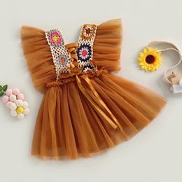 Girl Dresses Toddler Baby Tulle Dress Summer Clothes 2024 Bohemian Flutter Sleeve Crochet Flower Tutu Party Princess