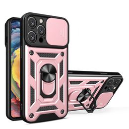 Lens slide design Shockproof Armour Ring Kickstand Case For iPhone 15 14 13 12 11 Pro Max Mini Car Holder Phone Cover CAMERA PROTECTION