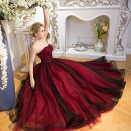 Black And Red Gothic A-line Wedding Dresses Strapless Sparkly Bead Non White Vintage Colorful Wedding Gowns Robe De Mariee 317k