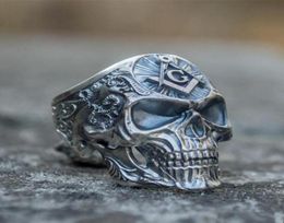 Cluster Rings Knights Templar Masonic Skull Mens mason Stainless Steel Biker Ring masonry Punk Jewelry Gift For Men6687936